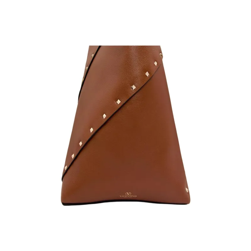 Valentino ROCKSTUD Calfskin Tote Bag Shopping Bag Handbag Small Size Women's Brown-5