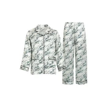 Silk Boundary Pajama Set Women's White Green