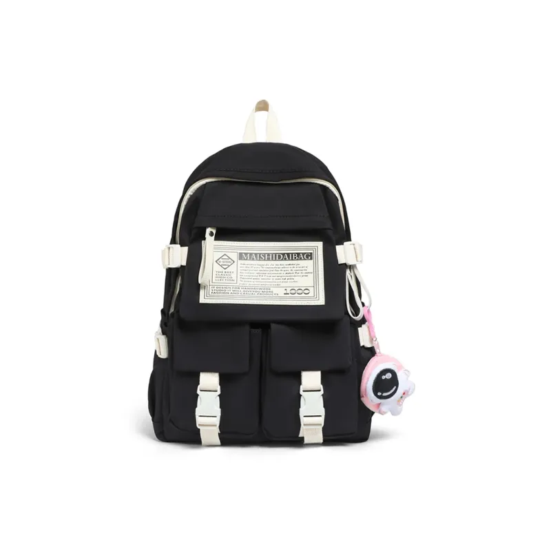 Kevin Cohen Nylon Fabric Backpack Regular Unisex Black/White/Purple-12