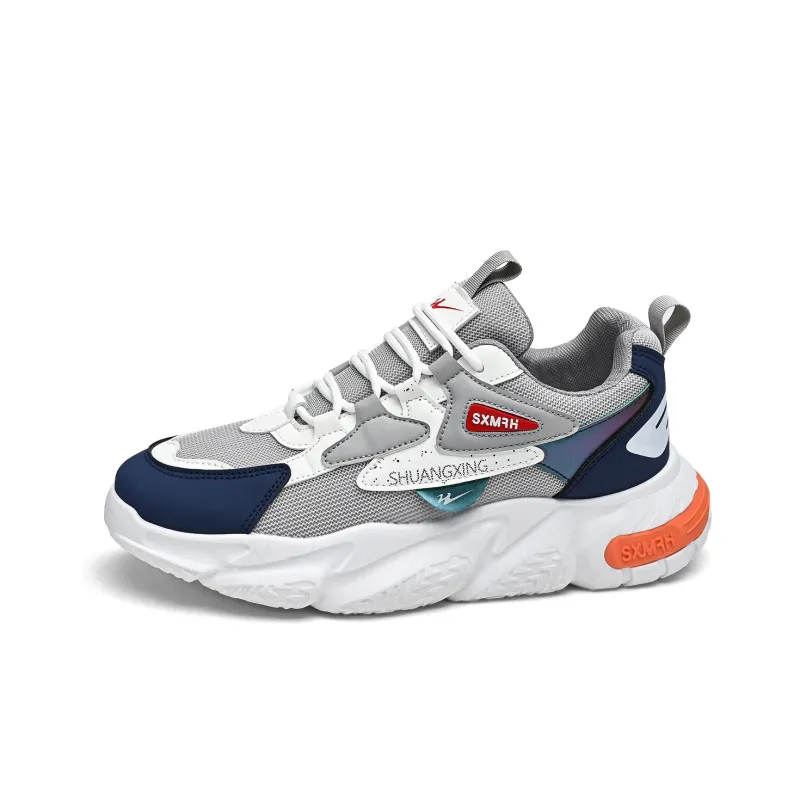 Binary Cushioning Abrasion Resistant Breathable Slip Resistant Low Top Chunky Sneakers Men's Gray Blue-1