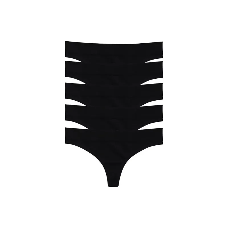 Victoria's Secret MINDD 5-Pack Regular Rise Thong Panties / Black Underpants Women's 5 Pack Black-0