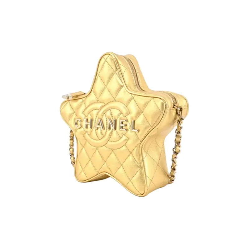 CHANEL Sheepskin One Shoulder Crossbody Clutch Women's Gold-1