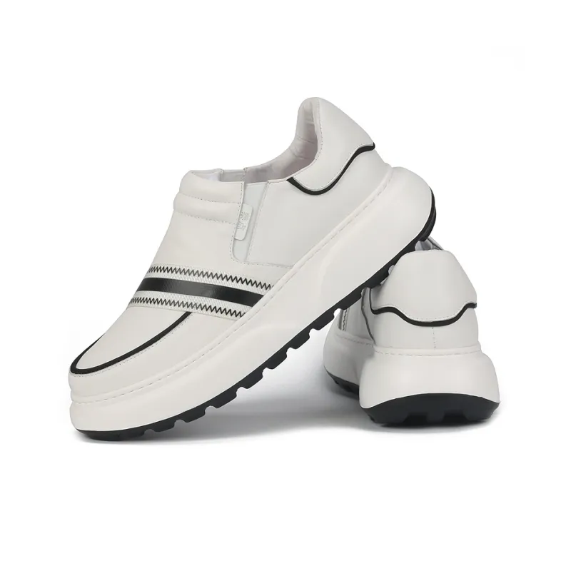Thai Points Wear Resistant Height Increasing Low Top Skateboard Shoes Men's White-3