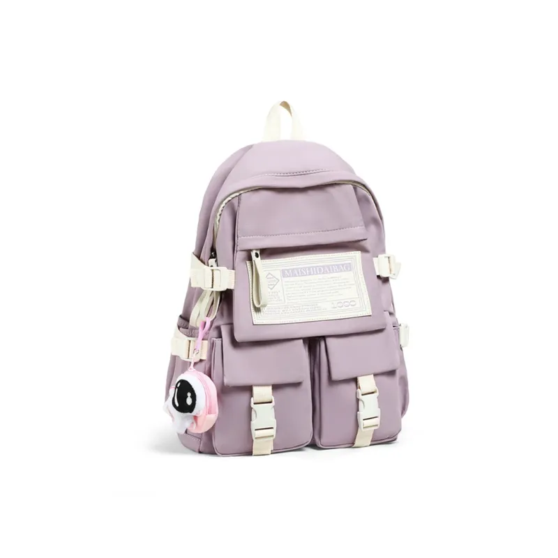Kevin Cohen Nylon Fabric Backpack Regular Unisex Black/White/Purple-7