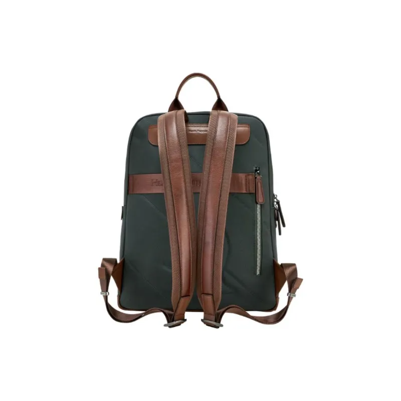 Hush Puppies Fabric Cow Leather Patchwork Backpack Large Size Men's Green-3