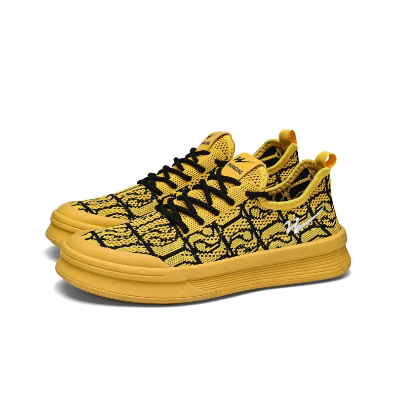 Binary Cushioned Wear Resistant Lightweight Breathable Slip Resistant Low Top Canvas Shoes Men's Yellow-2