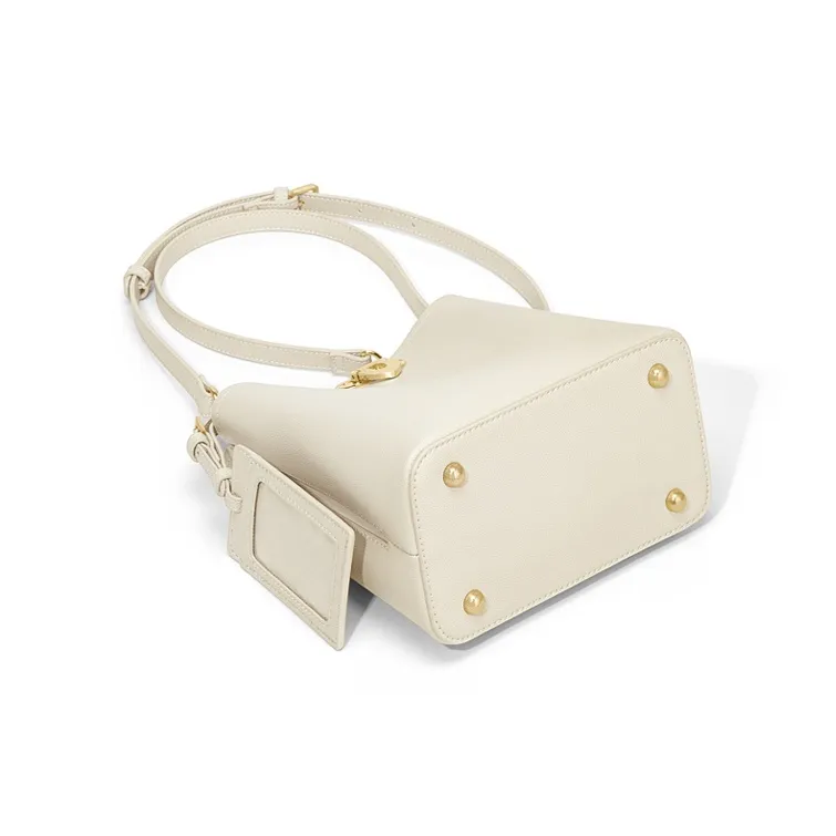 Simvay Clos Cow Leather With Synthetic Leather Shoulder Bag Bucket Bag Small Size Women's Ecru-3