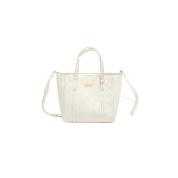 MQ Artificial Leather Tote Bag Crossbody Bag One Shoulder Handbag Women's Milk White/Dark Blue