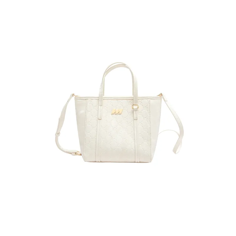 MQ Artificial Leather Tote Bag Crossbody Bag One Shoulder Handbag Women's Milk White/Dark Blue-0