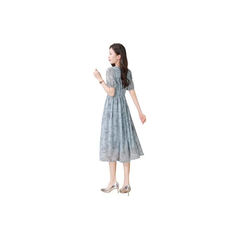 Cypress House Short Sleeved Dress Women's Blue Base Dark Gray Heather-1