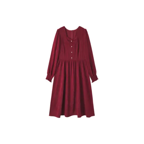 EICHITOO Long-Sleeved Dresses Women's Dark Red