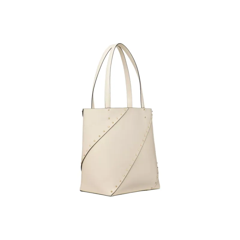 Valentino ROCKSTUD Calfskin Tote Bag Shopping Bag Handbag Small Size Women's White-1
