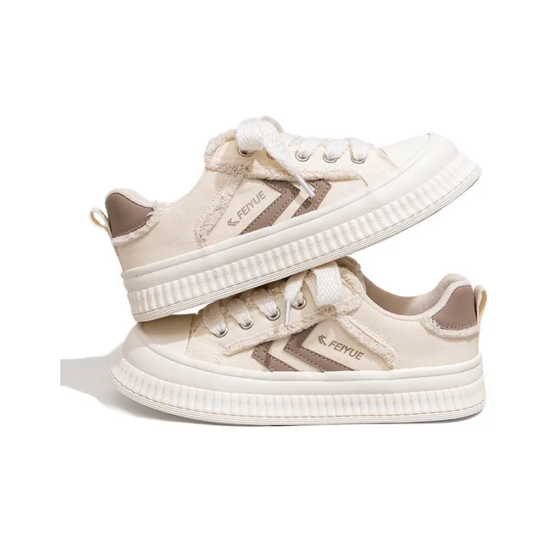 Feiyue Anti Slip Wear Resistant Low Top Platform Canvas Shoes Women's Beige-1