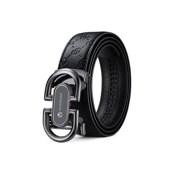 AUGTARLION Business Casual Automatic Buckle Pant Belt Cow Leather Leather Belts Men's Gunmetal/Silver Width 3.5cm