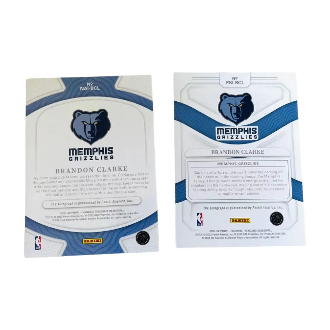 PANINI Brandon Clarke 21 22 Grizzlies National Treasure Signature Player Card Product Access Sports Cards 2 Pcs-1