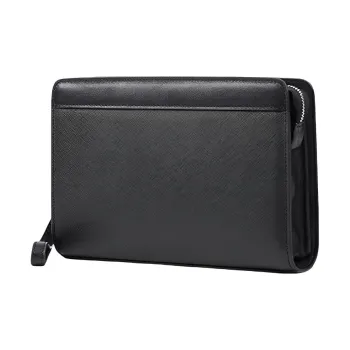 CMLZIUA Top Grain Cow Leather Clutch Large Size Unisex Black