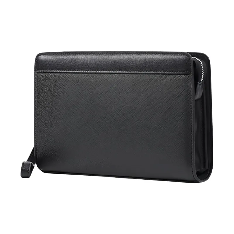 CMLZIUA Top Grain Cow Leather Clutch Large Size Unisex Black-0