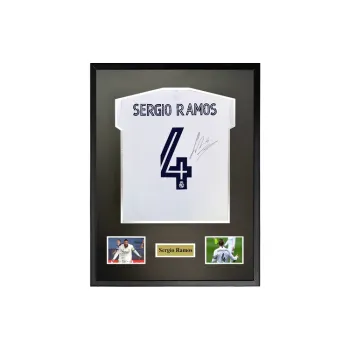 Three For Ramos 20-21 Real Madrid Signed Soccer Apparel Jersey Framed With Certificate Of Authenticity