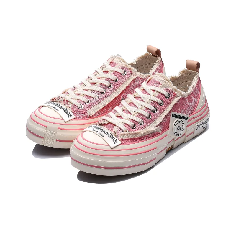 Star By Wishes Height Increasing Wear Resistant Breathable Slip Resistant Low Top Skateboard Shoes Unisex Printed Pink-3