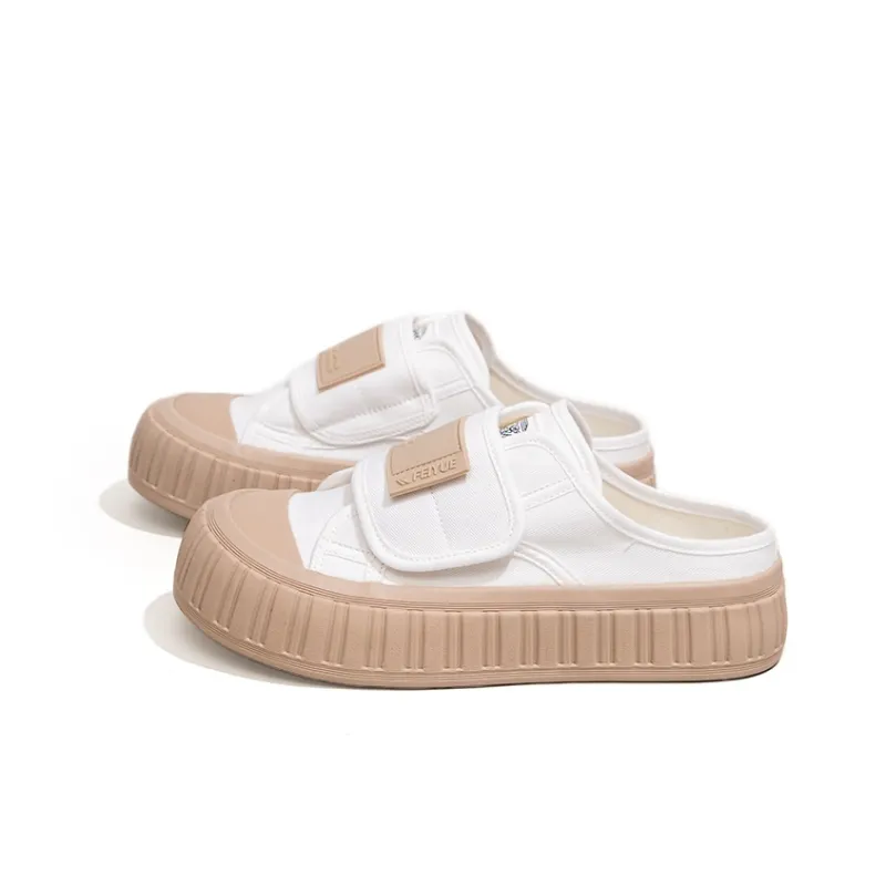 Feiyue Rubber Sole Abrasion Resistant Slip Resistant Closed Toe Slippers Women's White Brown-2