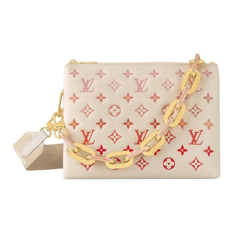LOUIS VUITTON Coussin Fluffy Lambskin Crossbody Bag, Shoulder Bag Women's Beige & Pink-0