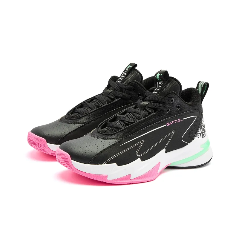 QIAODAN Basketball Shoes Men Low Top Black Aurora Pink-3