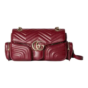 GUCCI GG Marmont Quilted V Shaped Leather Portable Crossbody Bag Shoulder Bag Women's Burgundy