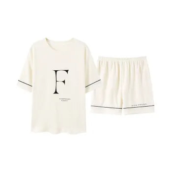 Close fitting Areas Pajama Set Women's Ecru