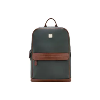 Hush Puppies Fabric Cow Leather Patchwork Backpack Large Size Men's Green