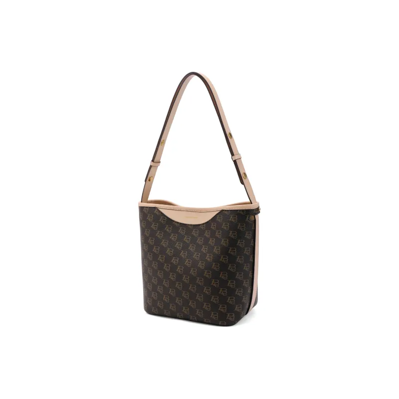 BELLE Premium Texture Shoulder Bag Medium Size Women's Coffee, Beige-1