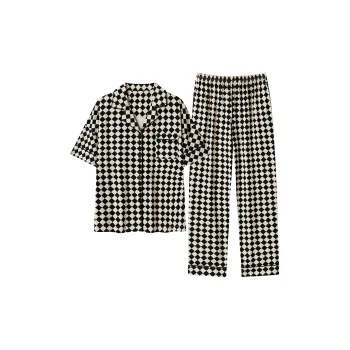 Close-fitting Areas Pajama Set Women's Black