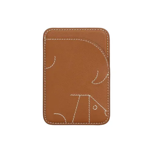 HERMES Card Holders 37 Gold Golden Brown