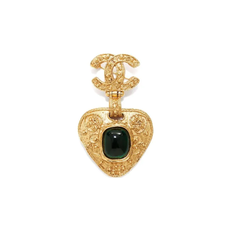 CHANEL 1994 Gripoix Gold plated Heart Brooch-1