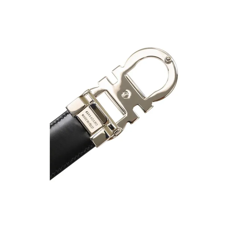 FERRAGAMO Logo Emblem, Hook And Loop Leather Belts Men's Black 3CM-2