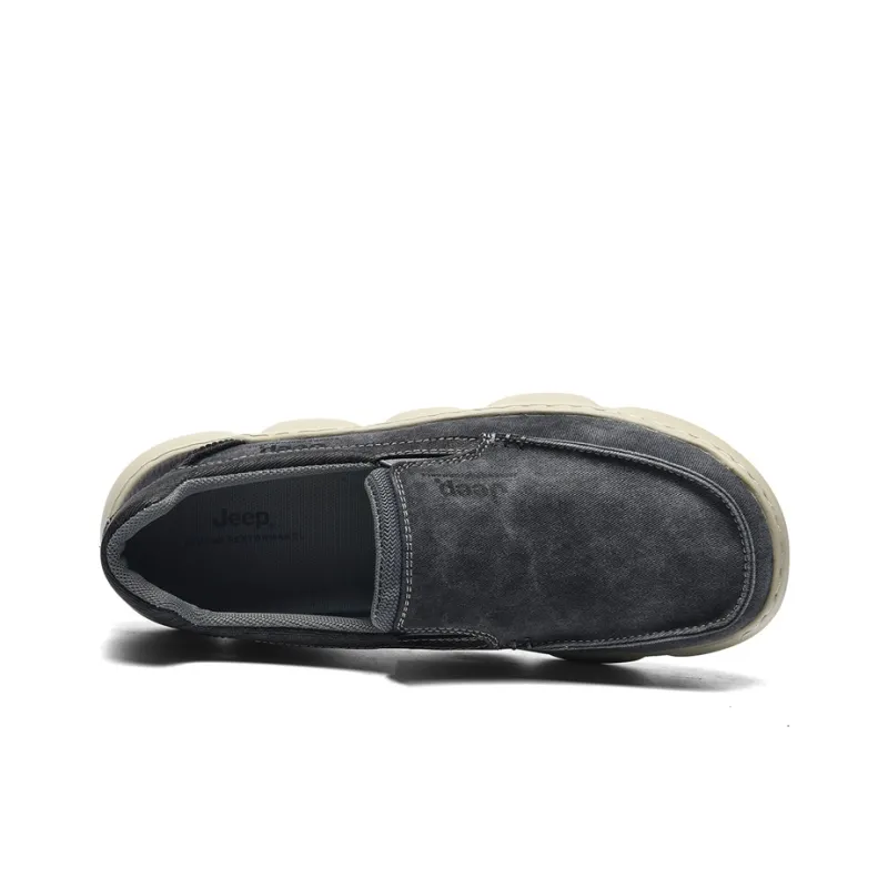 Jeep Outdoor Slip-on Casual Anti-Slip And Wear-Resistant Breathable Cushioning Low-Top Canvas Shoes Men's Beige-3