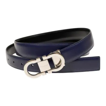 FERRAGAMO Logo Emblem, Hook And Loop Leather Belts Men's Black 3CM