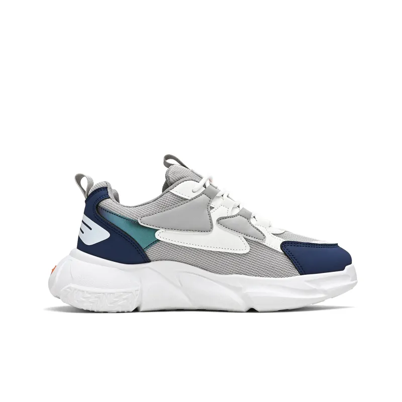 Binary Cushioning Abrasion Resistant Breathable Slip Resistant Low Top Chunky Sneakers Men's Gray Blue-3