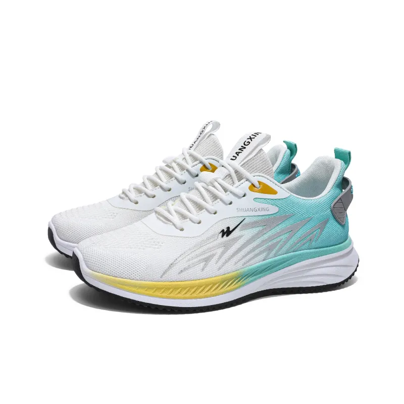 Binary Shock Absorbing, Non Slip, Wear Resistant, Breathable And Lightweight Low Top Running Shoes Men's White Green-2