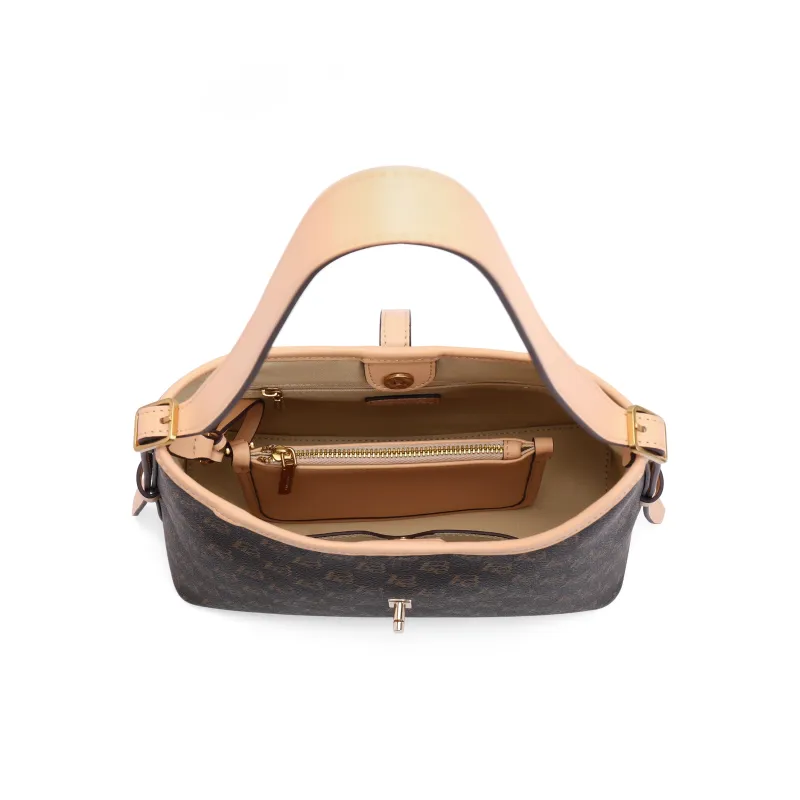 BELLE Premium Texture Shoulder Bag Women's Coffee, Beige-2