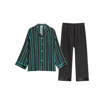 Silk Boundary Pajama Set Men's Stripes Green
