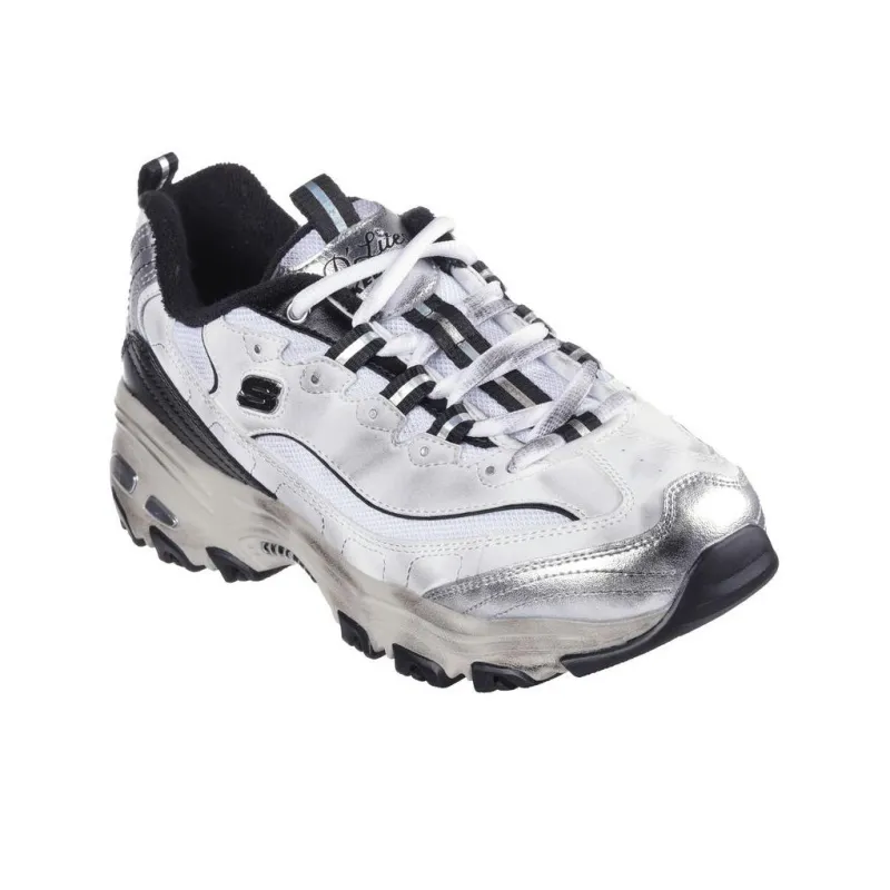 Skechers DLITES Cushioning Anti Slip And Wear Resistant Support Lightweight Low Top Chunky Sneakers Women's White Black-2