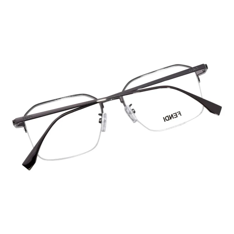 FENDI Metal Irregular Shape Eyeglass Frames Men's Black-4