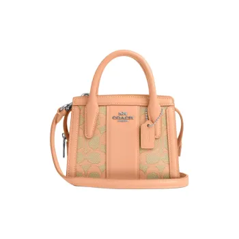 COACH Carryall Premium Calfskin With Jacquard Shoulder Bag Crossbody Bag Handbag Mini Women's Silver & Faded Blush