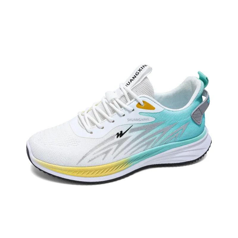 Binary Shock Absorbing, Non Slip, Wear Resistant, Breathable And Lightweight Low Top Running Shoes Men's White Green-1
