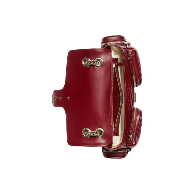 GUCCI GG Marmont Quilted V Shaped Leather Portable Crossbody Bag Shoulder Bag Women's Burgundy-6