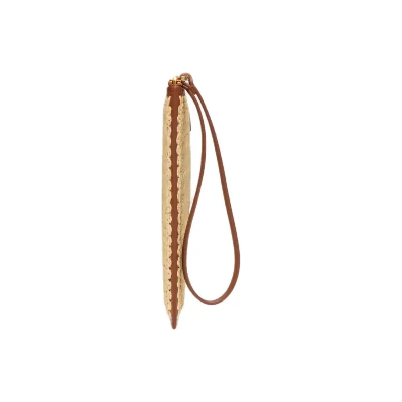 Valentino Woven Leather Clutch Women's Natural & Saddles Brown-2