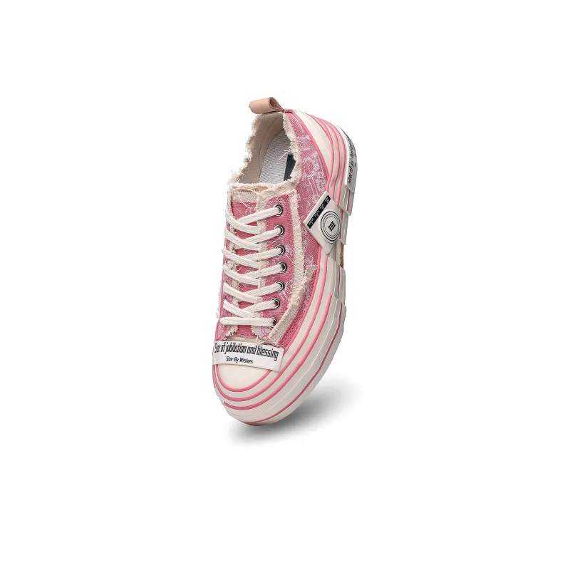 Star By Wishes Height Increasing Wear Resistant Breathable Slip Resistant Low Top Skateboard Shoes Unisex Printed Pink-1
