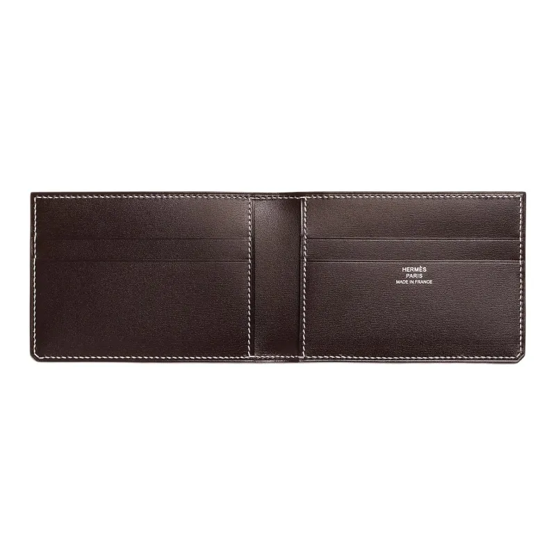 HERMES Box Leather Card Holder Women's 47 Chocolate-1