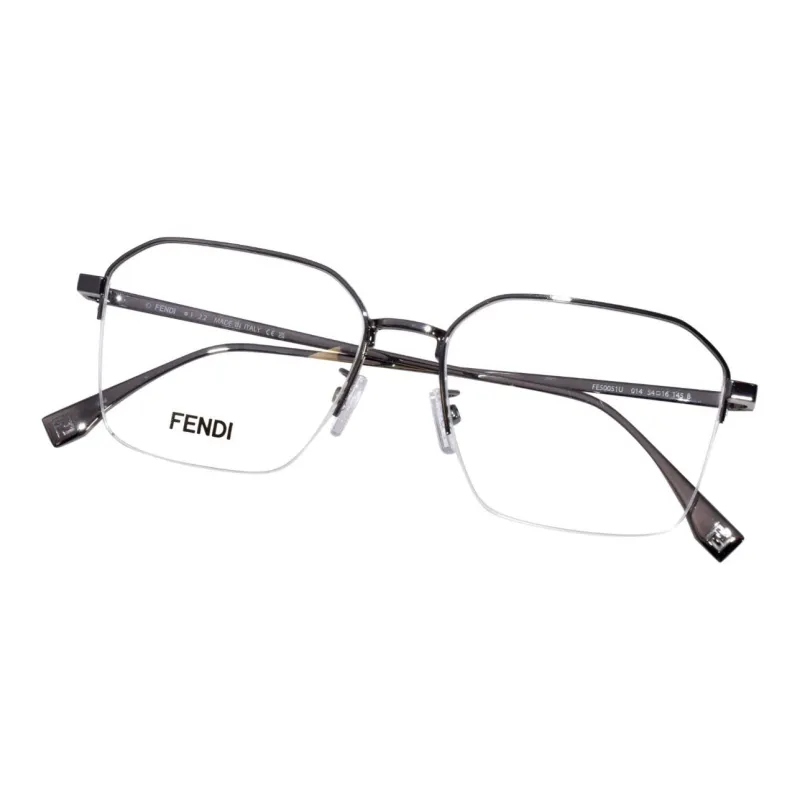 FENDI Metal Irregular Shape Eyeglass Frames Men's Black-3