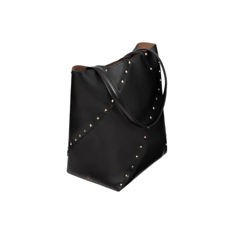 Valentino GARAVANIRockstud Calfskin Tote Bag, Shopping Bag, Handbag Small Size Women's Black-4